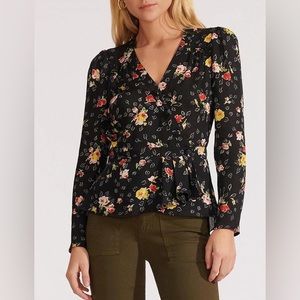 NWT Veronica Beard Black Silk Floral Kiona Blouse Size 2,8